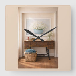 Bondgård "Hemmet är där kärleken är" Rustik dekora Fyrkantig Klocka