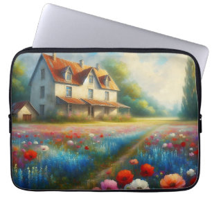 Bondgård i ett blomsterfält laptop fodral