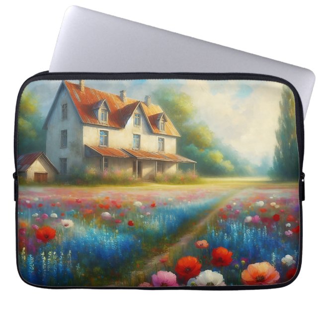 Bondgård i ett blomsterfält laptop fodral (Framsidan)