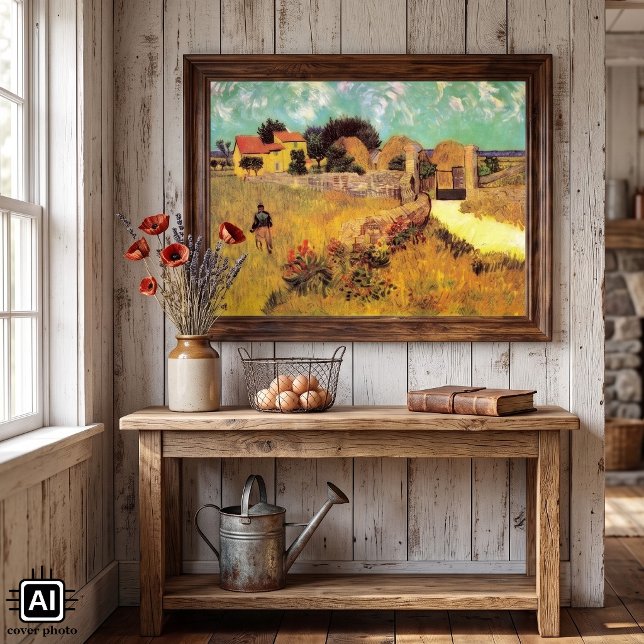 Bondgård i Provence av Vincent van Gogh Poster (Farmhouse in Provence by Vincent van Gogh is a vintage fine art post impressionism painting.)