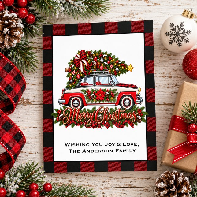 Bondgård julbil Glad jul Julkort (Farmhouse Christmas Car Merry Christmas Holiday Card)