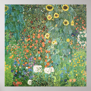Bondgård med solrosor av Gustav Klimt Poster