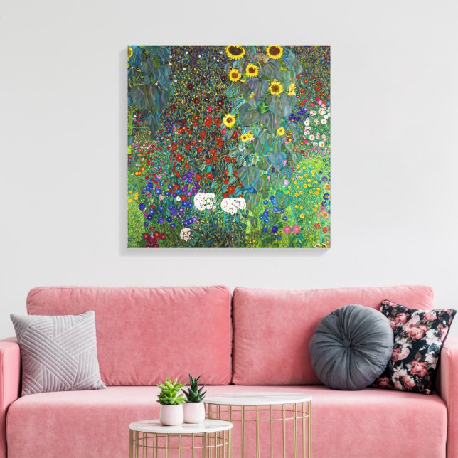 Bondgård med solrosor | Gustav Klimt | Canvastryck (Insitu (Vardagsrum))