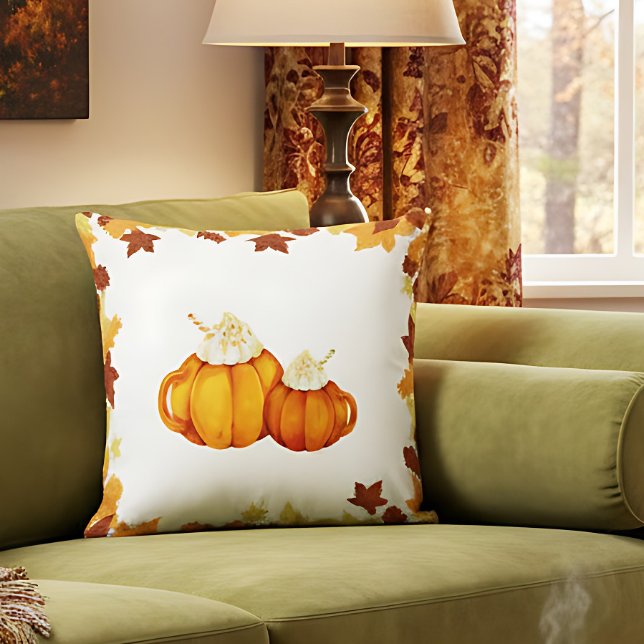 Bondgård Pumpamugg Höst Mysig Accent Kudde (Farmhouse pumpkin accent throw pillow. Decorative pumpkin pillow for fall.)