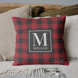 Bondgård Röd Buffalo Rutig Familjenamn Monogram Kudde