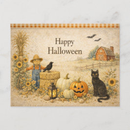 Bondgård Röd Lada Halloween Helg Vykort