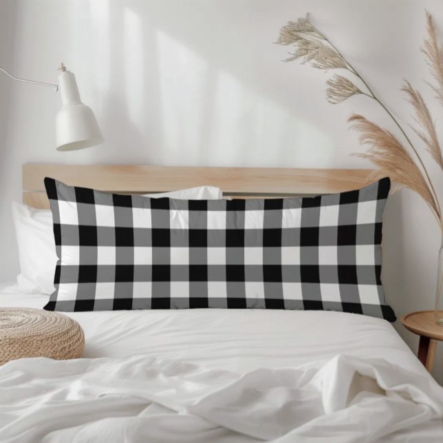 Bondgård Svart Vitt Rustikt Gingham Rutigt Randigt Kroppskudde (Skapare uppladdad)