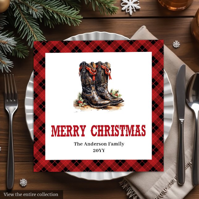 Bondgård Västern Röda Svarta Högtidsservetter Pappersservett (Farmhouse Western Red Black Holiday Napkins)