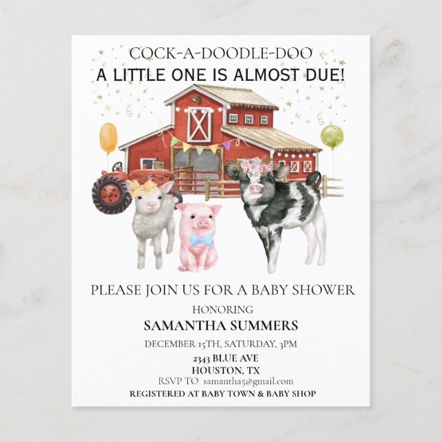Bondgård Vattenfärg Ko Gris Lada Baby Shower (Framsida)