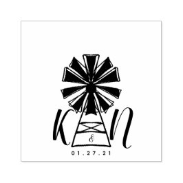 Bondgård Vindkraftlogotyp Bröllop Stämpel