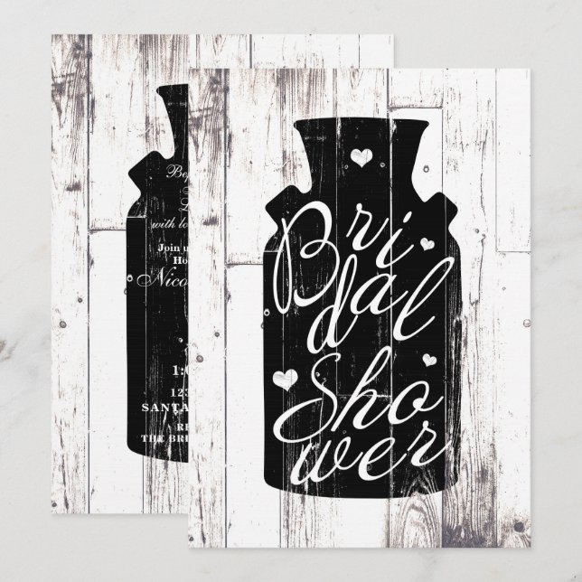 Bondgård Vit Trä Rustik Mjölk Kanna Bröllopsdusch Inbjudningar (Fram/baksida)