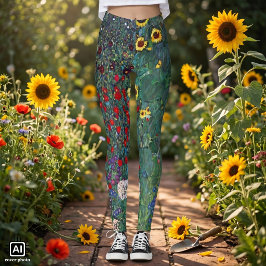 Bondgården med solrosor av Klimt, Vintage blommor Leggings