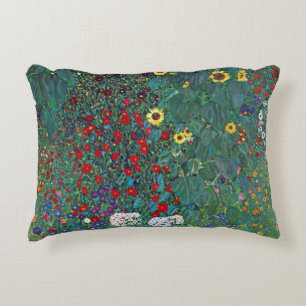 Bondgården med solrosor av Klimt, Vintage blommor Prydnadskudde