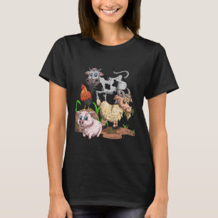 Bondgårds Cute Barn Pig Åsna Kyckling Ko Trupp Går T Shirt