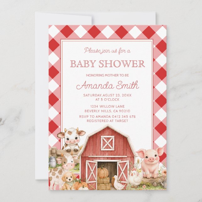 Bondgårdsbarn Baby Shower Inbjudan (Framsida)