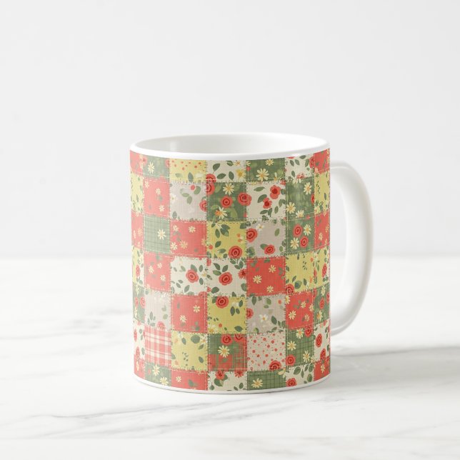 Bondgårdsblommig lapptäcksdesign kaffemugg (Framsida höger)
