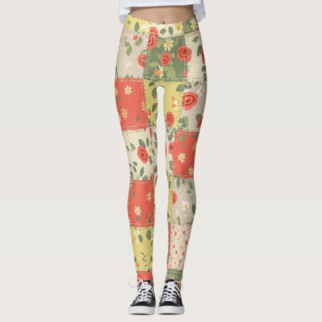 Bondgårdsblommig lapptäcksmodell leggings (Framsida)