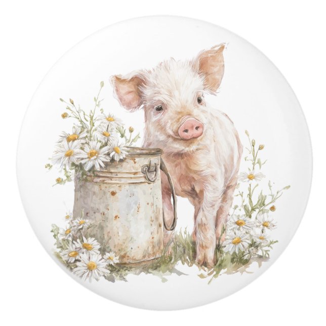 Bondgårdsblommig Skåpsgris med Tusensköna Draglåda Knopp (Framsidan)