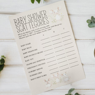 Bondgårdsdjur Äng Baby Shower Scattegories Spel Flygblad
