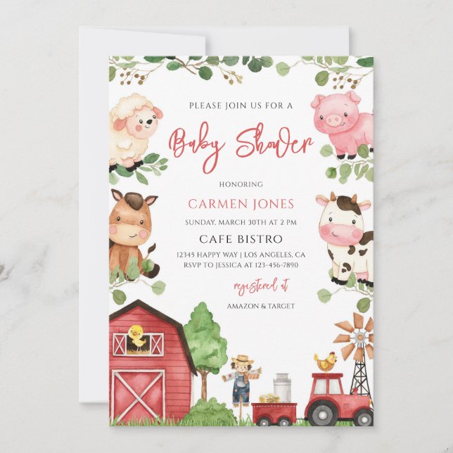 Bondgårdsdjur Baby Shower Inbjudningar (Framsida)