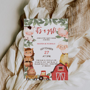Bondgårdsdjur Boho söta flickor Baby Shower Inbjudningar