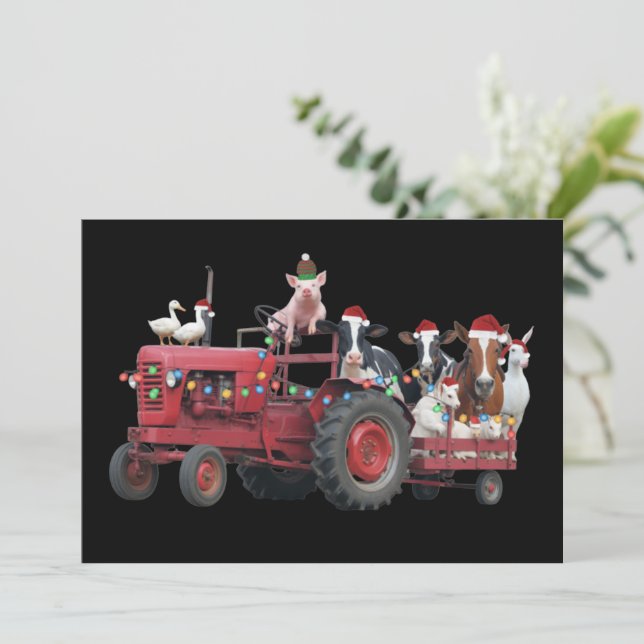 Bondgårdsdjur Jul Lastbil Lantlig Traktor Jul Julkort (Stående Fram)