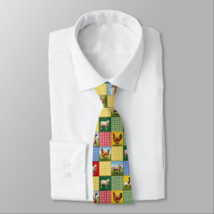 Bondgårdsdjur och rutig lapptäckequilt slips