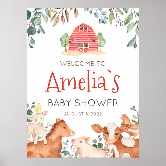 Bondgårdsdjur Parad Välkommen Babyfirande Poster (Framsidan)
