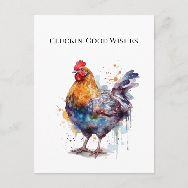 Bondgårdsglans: Vattenfärgshöna, anpassningsbar Vykort (Framsida)
