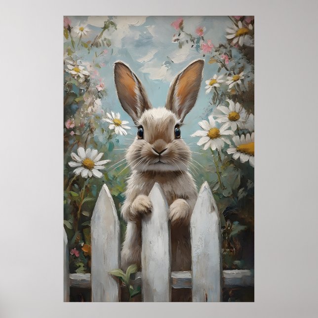 Bondgårdskaninutskrift, Blommig, Vårbarnkammare Poster (Framsidan)