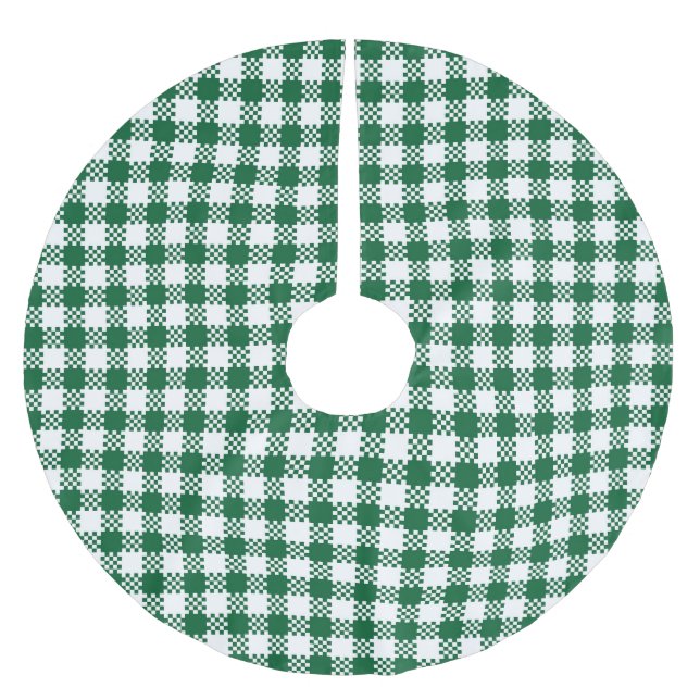 Bondgårdsrutigt grönt vitt rustikt buffelmönster julgransmatta borstad polyester (Framsidan)