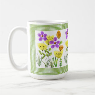 Bondgårdsstil Blommor med Grön Rutig Tyg Kaffemugg
