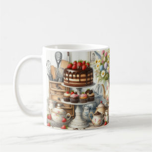 Bondgårdstallrikar med tekanna och kaka keramikmug kaffemugg