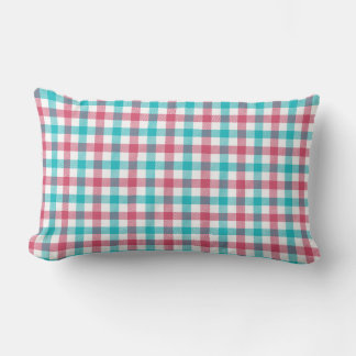 Bondgårdsteal och korallröd Gingham-mönster Lumbarkudde