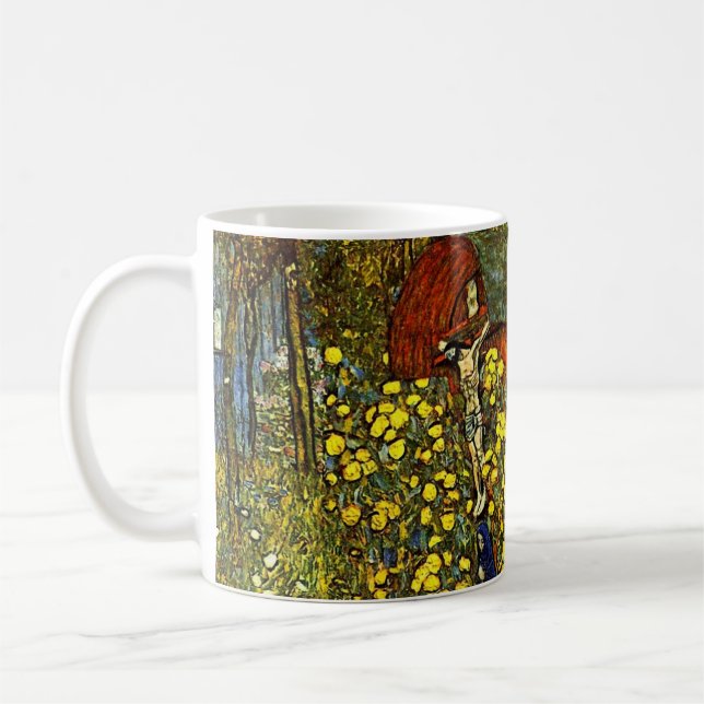 Bondgårdsträdgård med krucifix av Gustav Klimt Kaffemugg (Vänster)