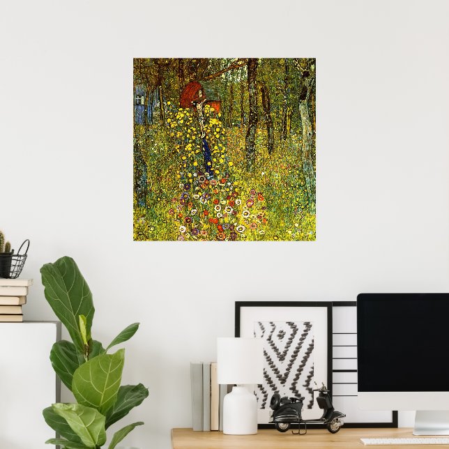 Bondgårdsträdgård med krucifix av Gustav Klimt Poster (Hemmakontoret)