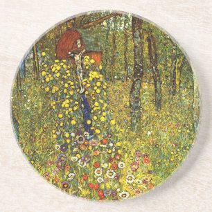 Bondgårdsträdgård med krucifix av Gustav Klimt Underlägg Sandsten
