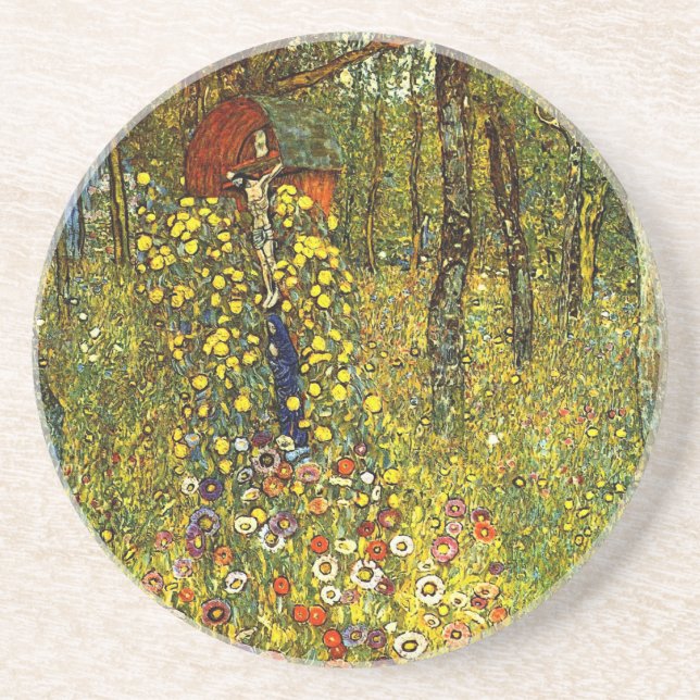 Bondgårdsträdgård med krucifix av Gustav Klimt Underlägg Sandsten (Framsidan)
