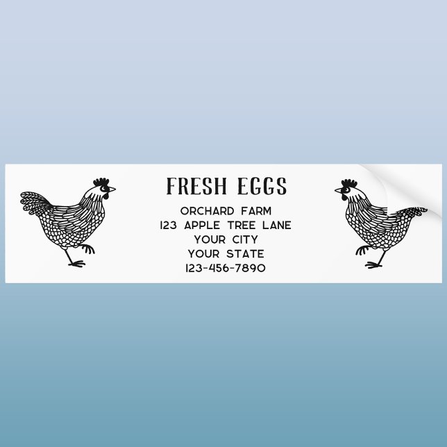 Bondhen Färska Ägg Bildekal (Fresh Eggs farm details bumper sticker with chickens or hens.)
