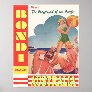 Bondi Beach Australia Retro Travel Poster