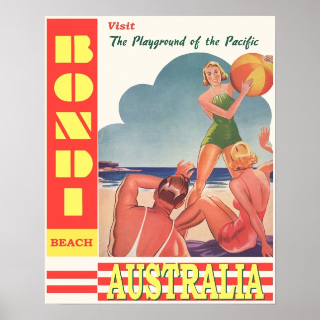 Bondi Beach Australia Retro Travel Poster (Framsidan)