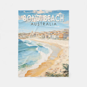 Bondi Beach Australia Travel Art Vintage Fleecefilt