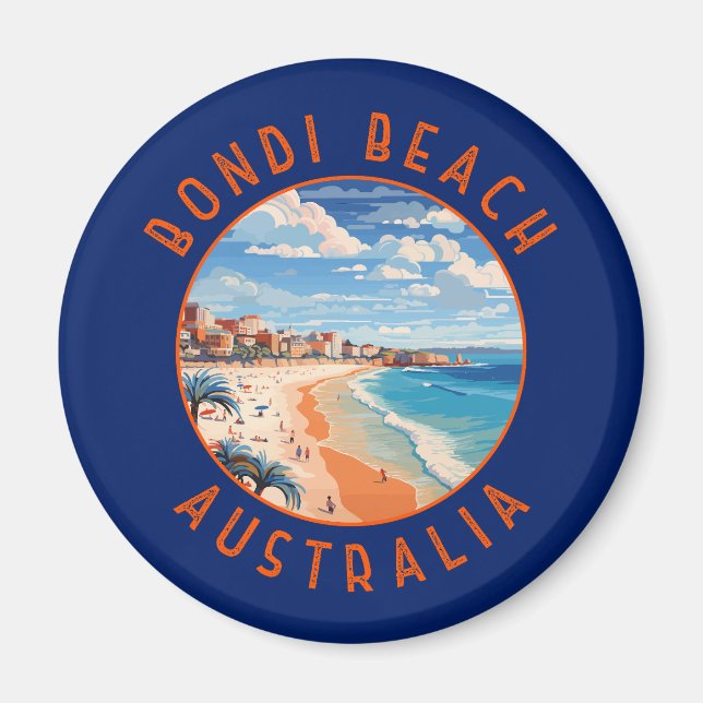 Bondi Beach Australia Travel Art Vintage Magnet (Framsidan)