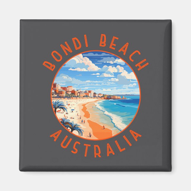 Bondi Beach Australia Travel Art Vintage  Magnet (Framsidan)