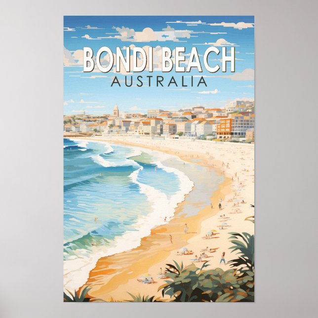 Bondi Beach Australia Travel Art Vintage Poster (Framsidan)