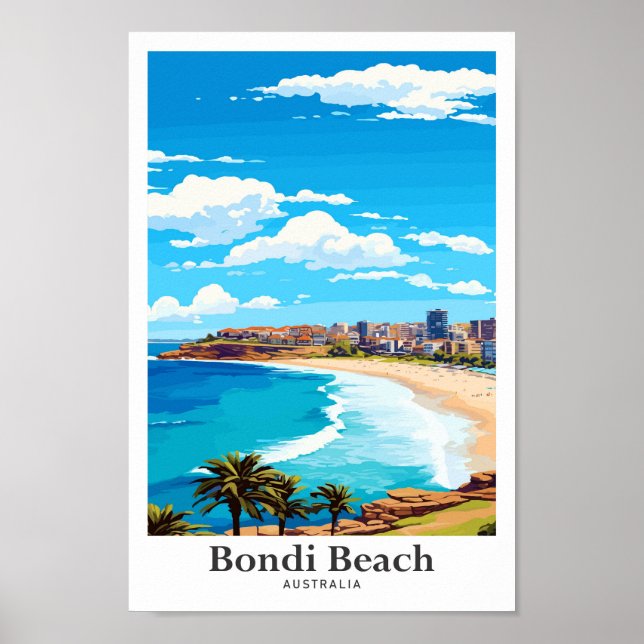 Bondi Beach Australia Vintage resor Illustration Poster (Framsidan)