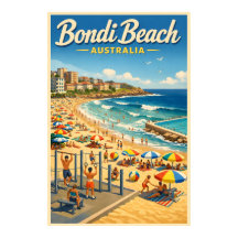 Bondi Beach Australien - Vintage Resemålat Affisch