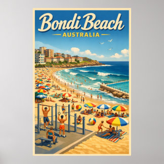 Bondi Beach Australien - Vintage Resemålat Affisch