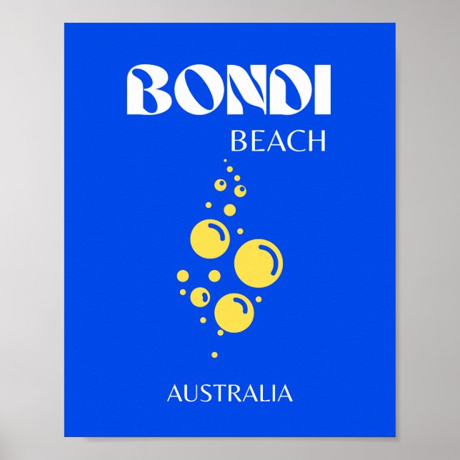 Bondi Beach, Bondi Beach Travel Art, Blue Poster (Framsidan)