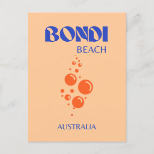 Bondi Beach, Preppy Art, Orange, Blue Helg Vykort